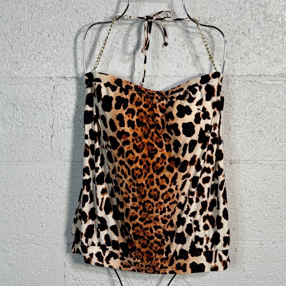 Vince Camuto Chain-Halter Blouson Tankini Top, Animal print, Large MSRP $138